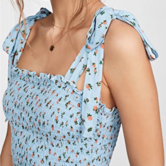 Free People Bella Smocked Printed Slip Dress in Blue Sky - Picture 4 of 7